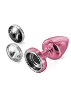 Розовый анальный плаг Anni Magnet T1 pink Cristal/black с 2 заменяемыми кристаллами