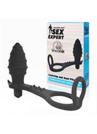 Черное кольцо с анальным вибростимулятором Cockring and Anal Pleasure