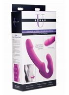 Розовый безремневой страпон с вибрацией Evoke Rechargeable Vibrating Strap On (24,7 см)