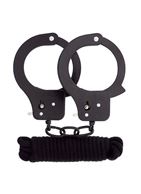 Чёрные наручники из листового металла BONDX METAL CUFFS LOVE ROPE SET в комплекте с веревкой