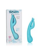 Голубой вибромассажер Impress Dual Kiss со стимуляцией клитора - 15 см.