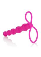 Розовый страпон на пенис Silicone Love Rider Beaded Dual Penetrator