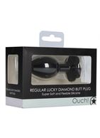 Черная анальная пробка с прозрачным кристаллом-клевером Lucky Diamond Butt Plug (9,6 см)