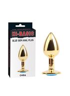 Золотистая анальная пробка со стразом Blue Gem Anal Plug (7,1 см)