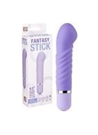 Фиолетовый мини-вибратор с увеличенной головкой и рёбрами NEON FANTASY STICK PURPLE - 11 см.