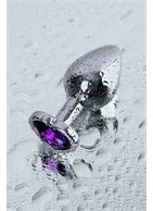 Серебристая коническая анальная пробка с фиолетовым кристаллом (7 см)
