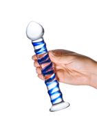 Стеклянный фаллоимитатор с голубой внешней спиралью Blue Spiral (18,5 см)