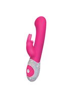Розовый вибромассажёр The G-spot Rabbit с украшенной стразами рукоятью - 22 см.