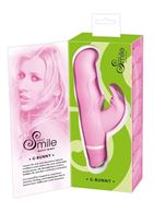 Розовый вибратор Smile Bunny с клиторальным зайчиком - 15 см.