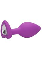 Фиолетовая анальная пробка с прозрачным стразом Diamond Heart Butt Plug (7,3 см)