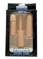 Классический мини-вибратор с 3 рельефными насадками SUPER SATISFACTION KIT
