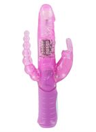 Розовый вибратор RABBIT DUAL PLEASURE с клиторальным и анальным стимуляторами (22 см)