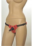 Красно-черные трусики с плугом Kanikule Strap-on Harness Anatomic Thong