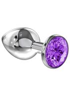 Малая серебристая анальная пробка Diamond Purple Sparkle Small с фиолетовым кристаллом (7 см)