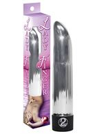 Серебристый вибратор Ladyfinger со скошенным кончиком - 13 см.
