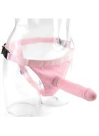Нежно-розовый страпон с вибрацией Tru-Fit Vibrating Strap-On (16 см)