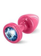 Розовая пробка с голубым кристаллом ANNI round Pink T1 Blue - 6 см.