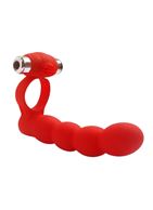 Красная насадка на член с вибрацией Double Penetration Beads для двойного проникновения
