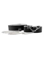 Чёрно-белый двусторонний ошейник с наручниками Reversible Collar and Wrist Cuffs