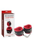 Черно-красные кожаные оковы Behave Luxury Fetish Super Soft Ankle Cuffs