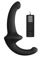 Черный безремневой вибрострапон с пультом управления Vibrating Silicone Strapless Strapon