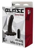 Черный полый страпон VIBRATING HOLLOW STRAP-ON с вибрацией - 16 см.