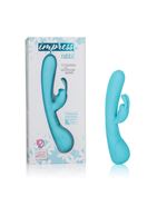 Голубой вибромассажер Impress Rabbit со стимуляцией клитора - 18 см.