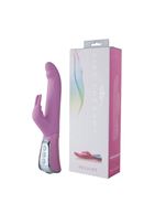 Розовый вибратор VIBE THERAPY DELIGHT с клиторальным стимулятором и вращением ствола - 23,5 см.