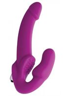 Ярко-розовый безремневой вибрострапон Evoke Vibrating Strapless Silicone Strap-on Dildo