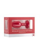 Красная анальная пробка OUCH! Regular Diamond Butt Plug с прозрачным кристаллом - 7,3 см.