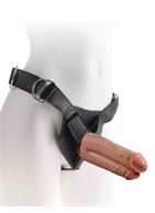 Кофейный сдвоенный поясной страпон Strap-On Harness with 7" Two Cocks One Hole (19,1 см)