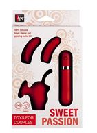 Красная вибропуля с 3 мягкими насадками NEON SWEET PASSION 10FUNC. VIBRATOR KIT