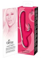 Ярко-розовый вибратор Swirly Bunny с клиторальным стимулятором - 21,5 см.