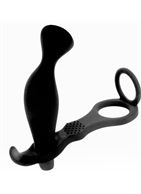 Черное эрекционное кольцо с анальным вибростимулятором Cockring and Anal Pleasure