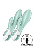 Зеленый вибратор кролик Air Pump Bunny 5+ с функцией расширения (20,4 см)