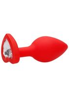 Красная анальная пробка с прозрачным стразом Diamond Heart Butt Plug (7,3 см)