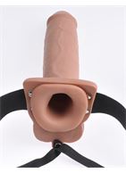 Кофейный перезаряжаемый фаллопротез 10 Hollow Strap-on with Remote - 21,6 см.