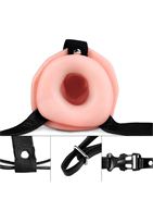 Телесный фаллопротез с вибрацией Vibrating Unisex Hollow Strap On - 19 см.
