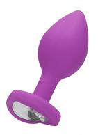 Фиолетовая анальная пробка с прозрачным стразом Diamond Heart Butt Plug (7,3 см)