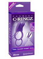 Эрекционное кольцо с вибрацией и подхватом для мошонки Twin Teazer Rabbit Ring