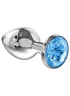 Большая серебристая анальная пробка Diamond Light blue Sparkle Large с голубым кристаллом - 8 см.