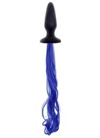 Чёрная анальная пробка с синим хвостом Unicorn Tails Blue