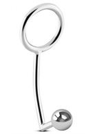 Серебристое эрекционное кольцо с анальной пробкой Sinner Metal Cock Ring With Anal Plug Size S