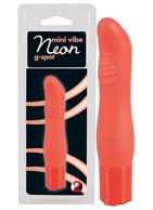 Оранжевый мини-вибратор Mini Vibe Neon с ребристым выступом - 11 см.
