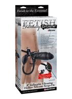 Черный полый увеличивающийся страпон с вибрацией Inflatable Vibrating Hollow Silicone Strap-On (20 см)