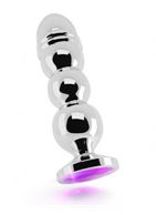 Серебристая фигурная анальная пробка R10 RICH Gold/Purple с фиолетовым кристаллом - 14,5 см.