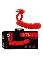 Красная насадка на член с вибрацией Double Penetration Beads для двойного проникновения