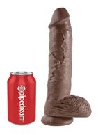 Большой коричневый фаллоимитатор с мошонкой 10" Cock with Balls на присоске (25,4 см)