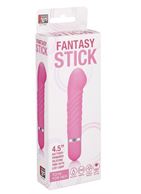 Розовый мини-вибратор с увеличенной головкой и рёбрами NEON FANTASY STICK PINK - 11 см.