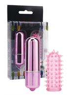 Розовый мини-вибратор с насадкой Powerful Mini Massager - 5 см.